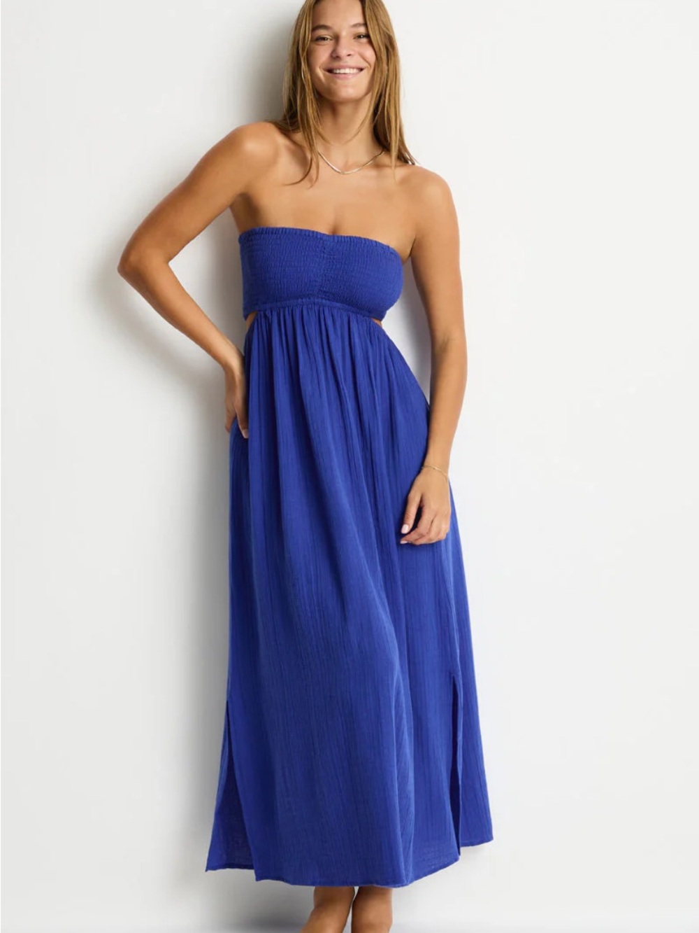 Smocked Strapless Maxi Dress in Cobalt Blue